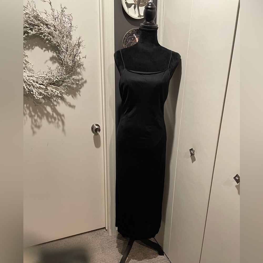 Vintage Versace black spaghetti strap dress with curved seam detail